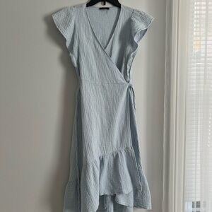 DREW Blue Asymmetrical Wrap Sundress